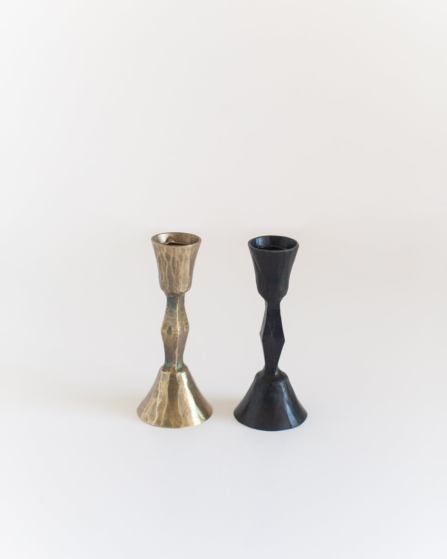 Low Diamond Hand Forged Iron Candle Holders