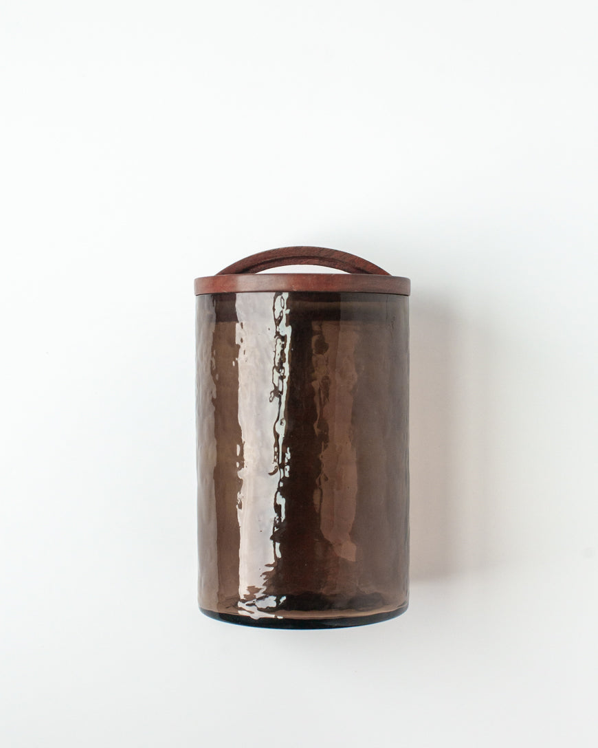 Large Hammered Glass Canisters with Wood Lid