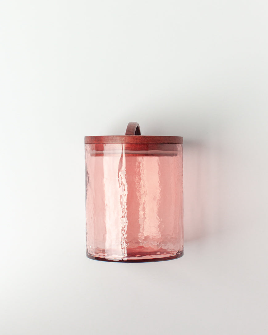 Small Handblown Hammered Glass Canisters with Wood Lid