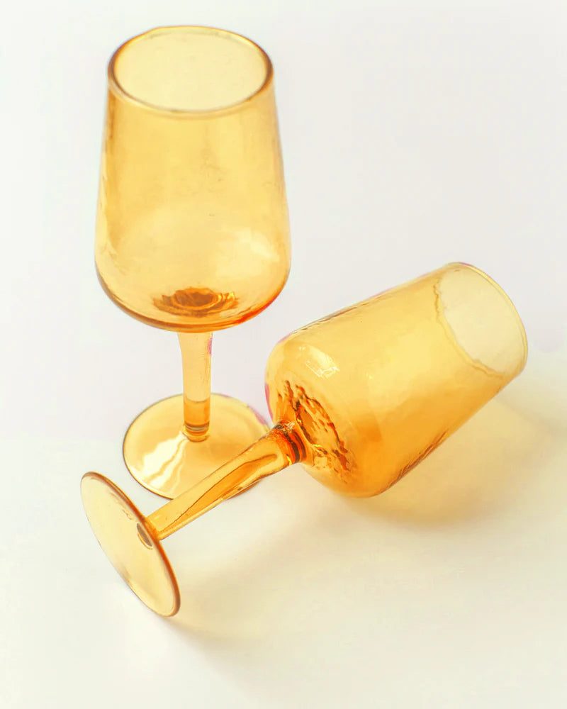 Pair of Handblown Hammered Wine Glasses