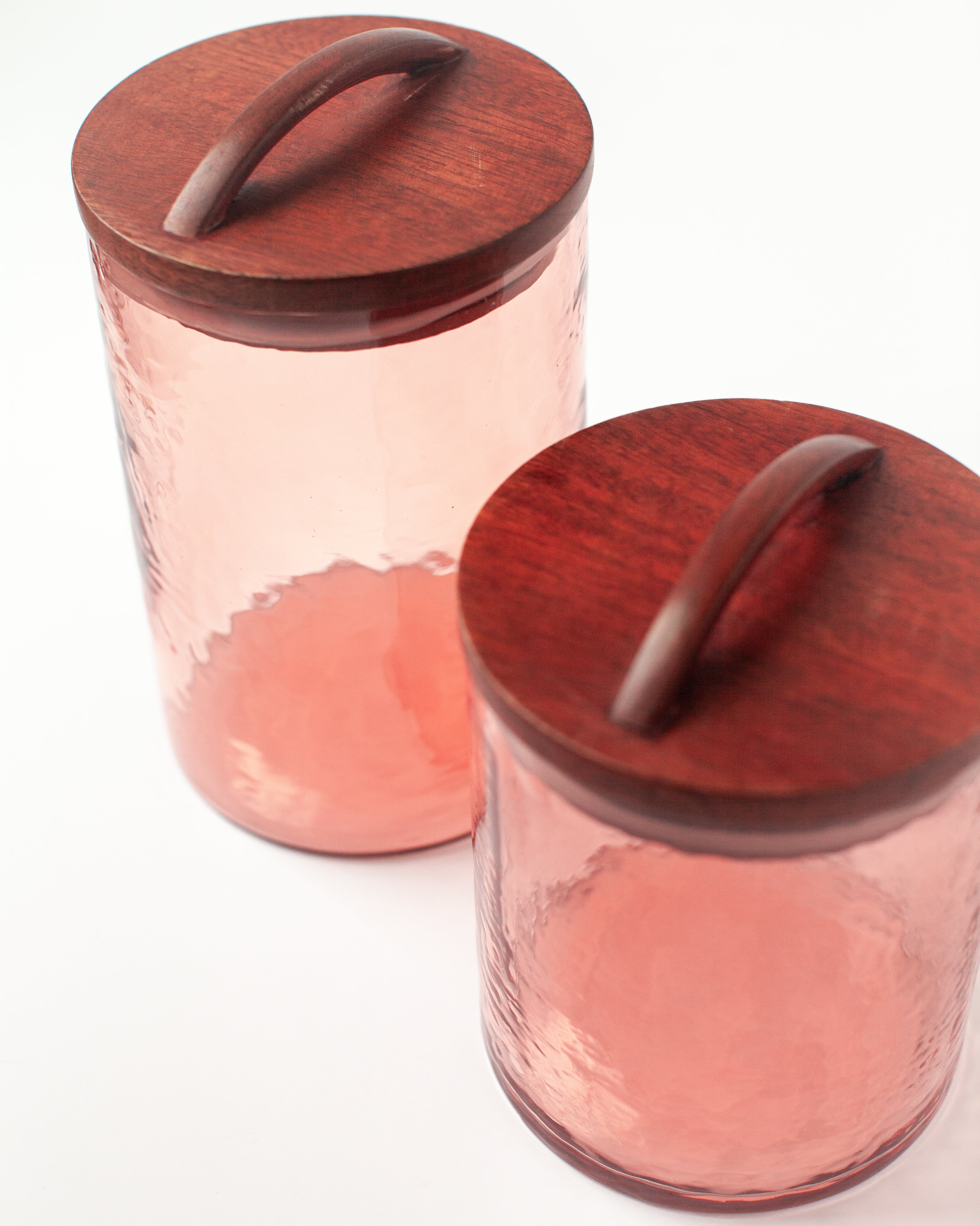 Large Hammered Glass Canisters with Wood Lid