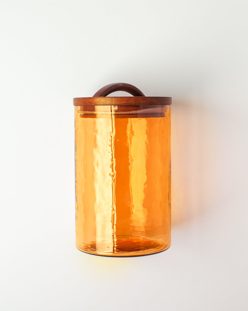 Large Hammered Glass Canisters with Wood Lid