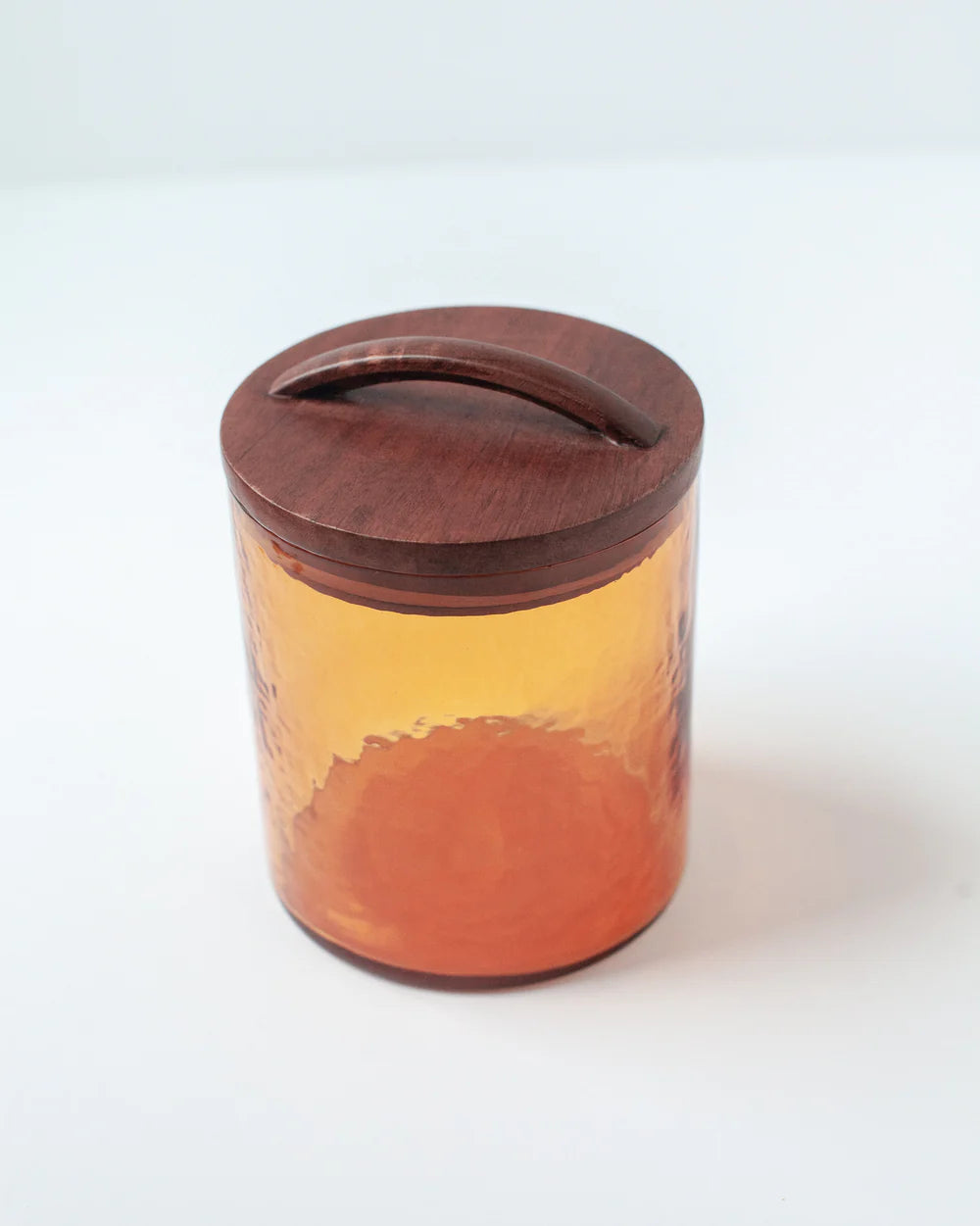 Small Handblown Hammered Glass Canisters with Wood Lid