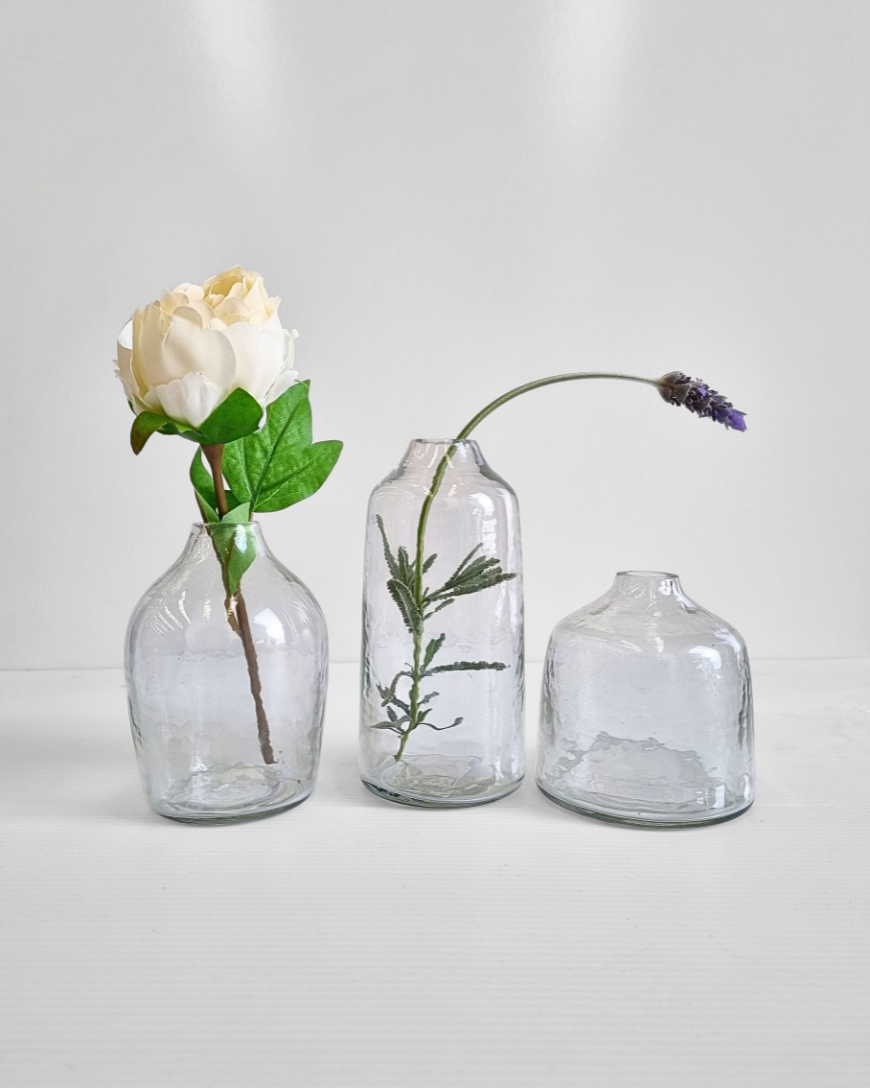 Handblown Hammered Glass Bud Vases