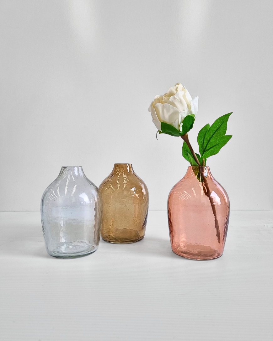 Handblown Hammered Glass Bud Vases