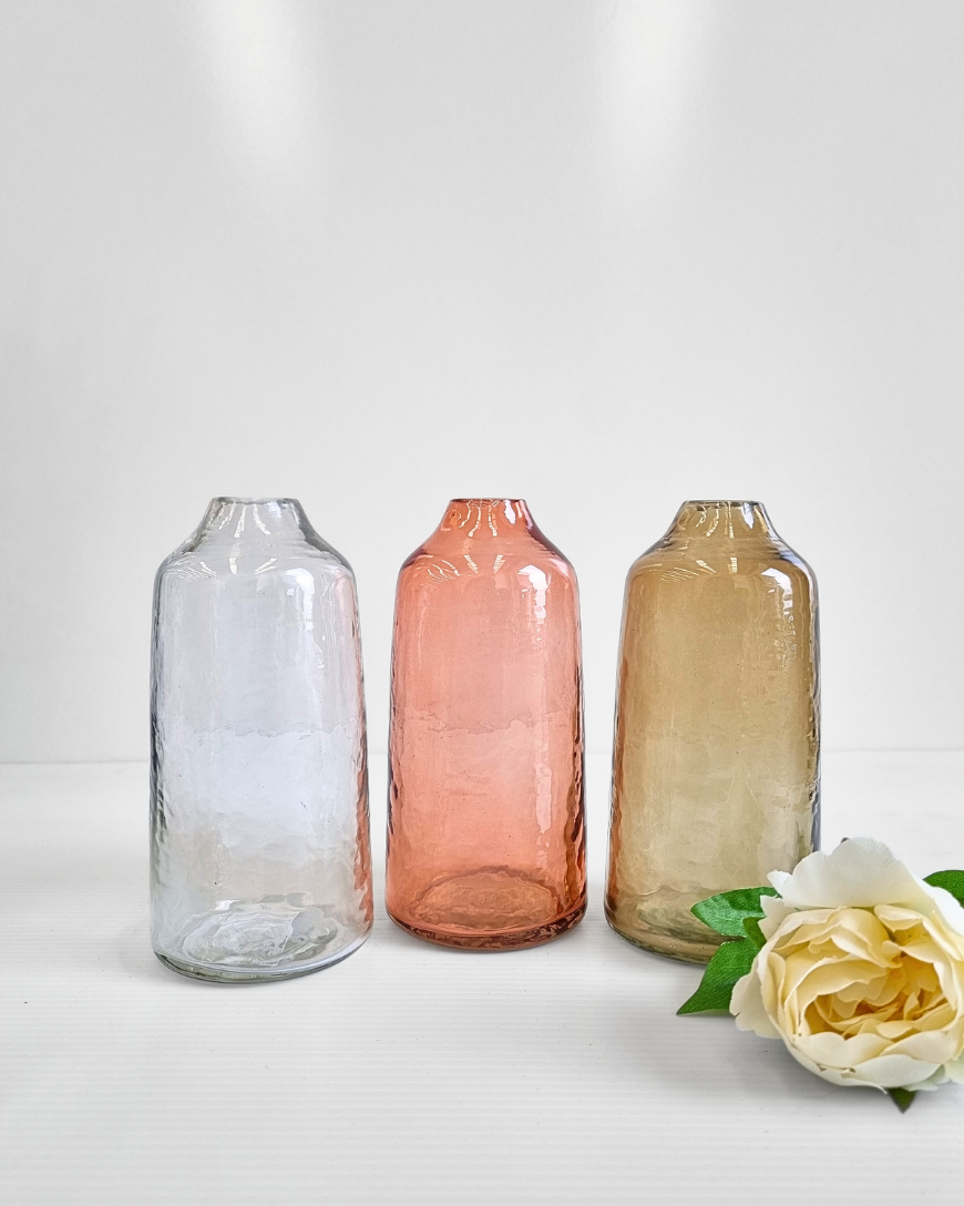 Handblown Hammered Glass Bud Vases