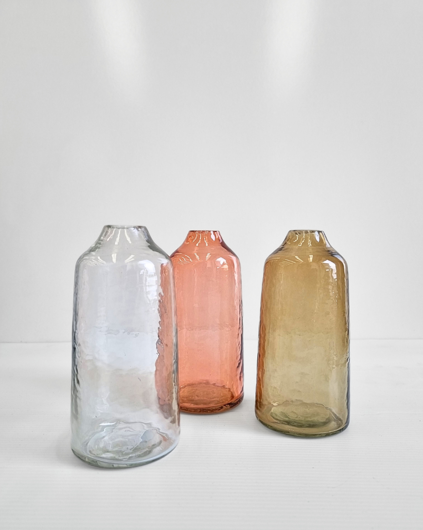 Handblown Hammered Glass Bud Vases