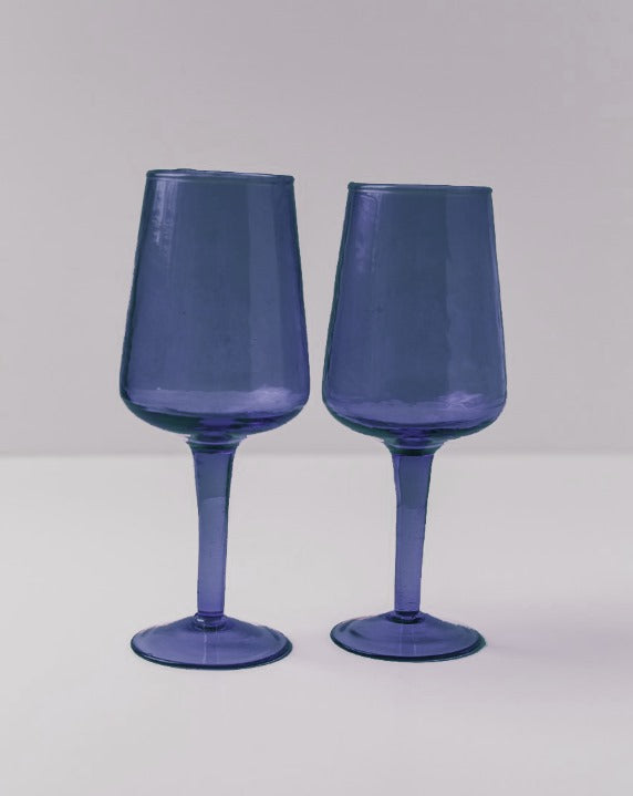 Pair of Handblown Hammered Wine Glasses