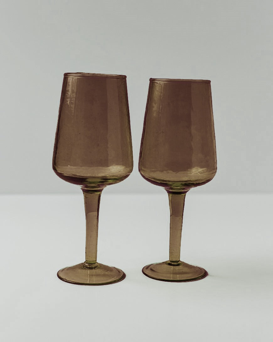 Pair of Handblown Hammered Wine Glasses