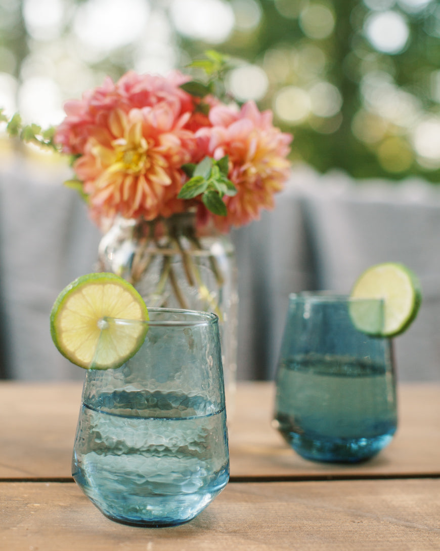 Pair of Hammered Glass Water Tumblers