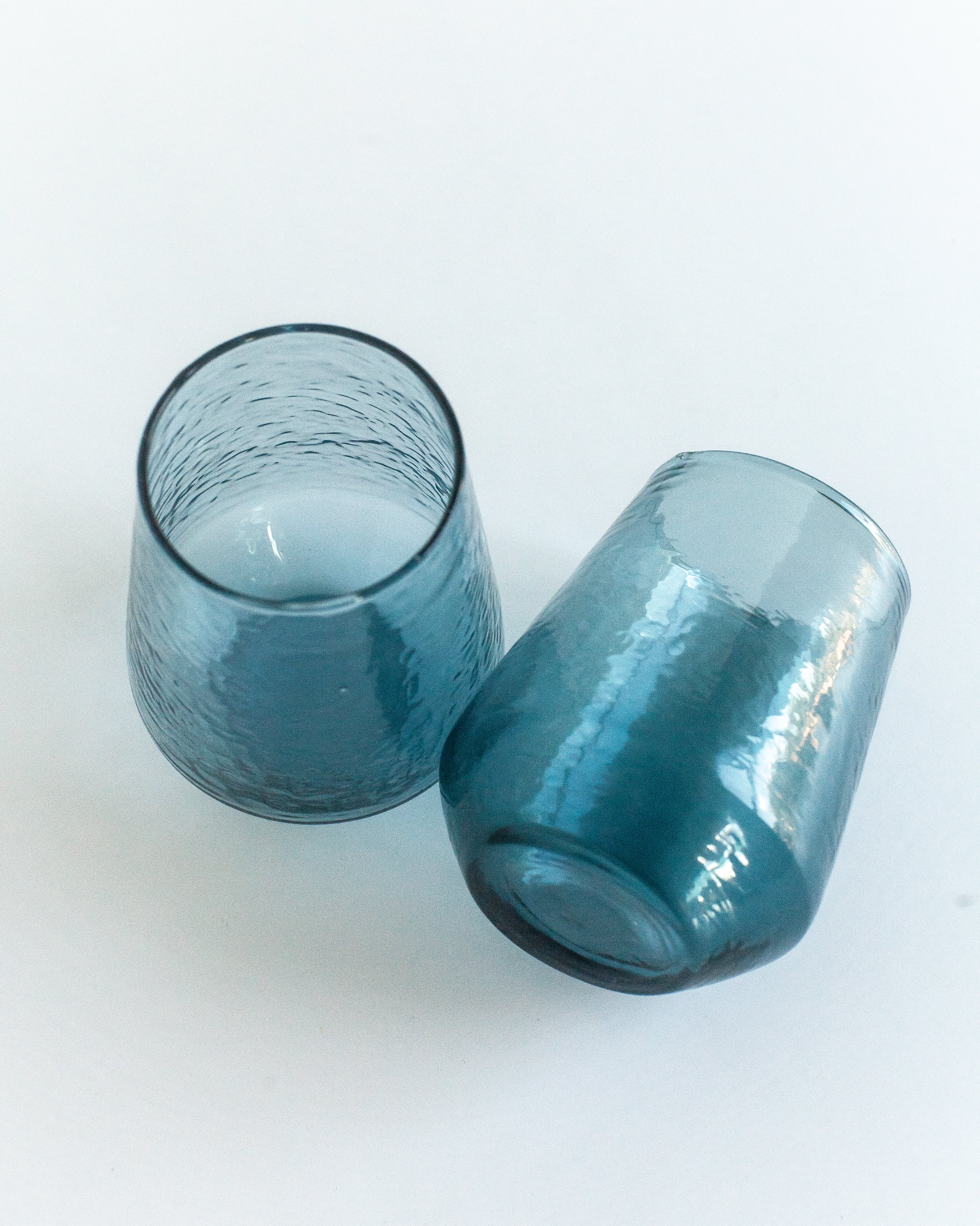 Pair of Hammered Glass Water Tumblers